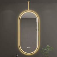 Miroir de salle de bain LED personnalisé en gros, à écran tactile mural avec cadre doré, étanche IP44, pour salon, hôtel