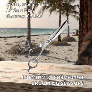 Tijeras de peluquería para mascotas de alta gama de Taiwán, para diestros, de 8 pulgadas, con mango curvo y punta de acero inoxidable, para perros y gatos - Product Image 2