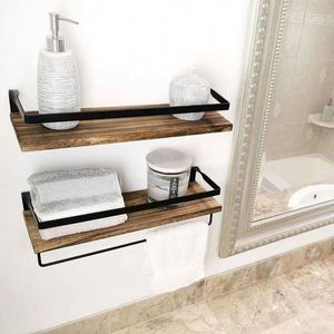 Modern <b>Rustic</b> Floating Wall <b>Shelves</b> Elegant Matte Black Metal Frame Triangle Bracket 2 Rails Decorative Storage Set RheTech - Product Image 5