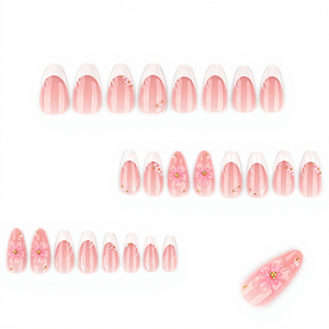 <span class=keywords><strong>Ongles</strong></span> à presser 3D en forme d'amande avec motif floral, couleur rose nude, <span class=keywords><strong>pour</strong></span> femmes, usage quotidien estival, fêtes, mariages, vente chaude - Product Image 4