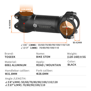 <span class=keywords><strong>TOSEEK</strong></span> - Taladro de Bicicleta de Carretera de Aluminio Negro Mate, Taladro Corto de 31.8mm, Compatible con Bicicletas de Montaña, Alta Resistencia, Peso Ligero, 40mm de Altura - Product Image 3
