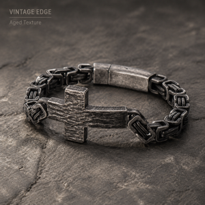 Bracelet Croix Martelé Rétro Tendance en Acier Inoxydable 316L Résistant au Ternissement et à l'Eau, Chaîne Byzantine, Bijoux Streetwear pour Hommes - Product Image 5