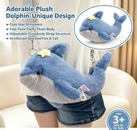Kawaii tweekleurige dolfijn pluche schoudertas met sterdecoratie, verstelbare riem, aanpasbare knuffeldier crossbody tas
