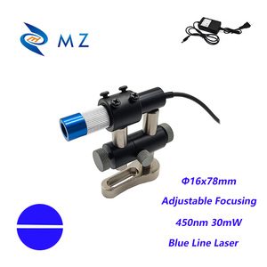 Nhỏ gọn mini có thể điều chỉnh tập trung d16mm 450nm 30mW Ống kính thủy tinh màu xanh dòng mô-đun laser + khung + cung cấp điện - Product Image 1