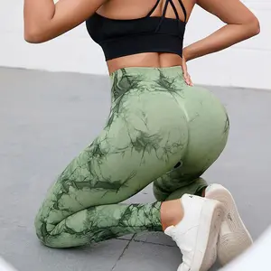 Unieke Tie Dye Technologie Panty-Multi Color Hoge Taille Perzik Hip Yogabroek Voor Vrouwen