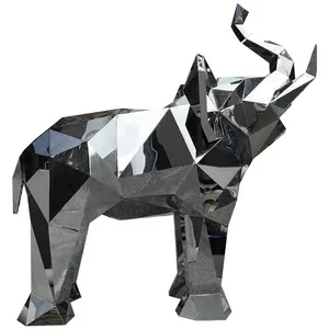 Realistic Size Mirror Polished Metal Geometric Elephant Stainless Steel Statue Decorative Crafts