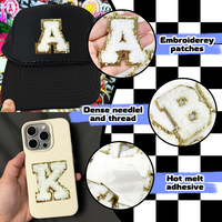 Patchs thermocollants en chenille blanche avec lettres, bordure dorée scintillante, broderie alphabet universitaire pour sweat à capuche, sac à dos, décoration DIY