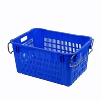 Caisse de transport ventilée en plastique avec poignées métalliques, empilable et emboîtable, pour fruits et légumes, panier de rangement en plastique