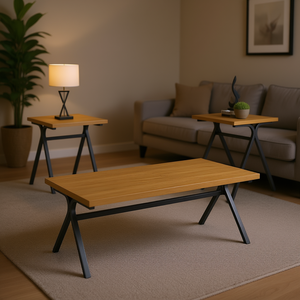 Ensemble de salon 3 pièces en chêne doré et bronze canon, design moderne et minimaliste pour toutes les occasions - Product Image 2