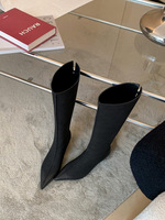 Bottes d'équitation en cuir véritable à bout pointu, talon fin, hauteur genou, pour l'hiver