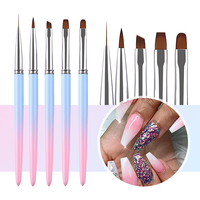 Lot de 15 pinceaux de nail art rose et bleu ombré avec manche métallique, personnalisables avec logo, pour gel, liner, peinture et manucure ombrée