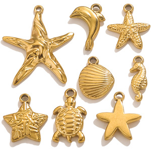 Stainless Steel Blue Ocean Animal Shell Turtle Conch Starfish Fish Tail Charms Pendant for <strong>Jewelry</strong> Making <strong>Supplies</strong> - Product Image 1