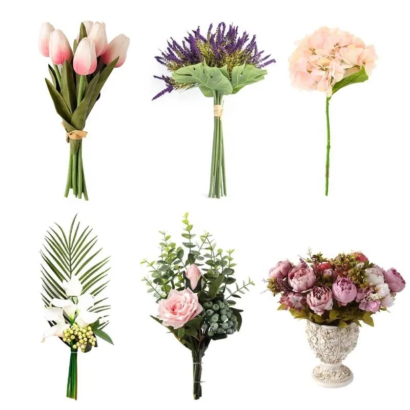 Groothandel China Rose Hydrangea Lavendel Pioen Tulp Zijde Decoratieve Kunstmatige Nep Bloemen In Bulk Voor Home Decor En Bruiloft