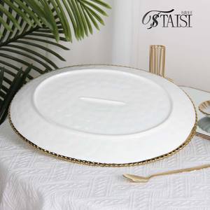 RCP015 Vente en gros d'assiettes pour chefs d'hôtels et de restaurants Grandes assiettes en céramique argentée 16 "pour repas de mariage - Product Image 4