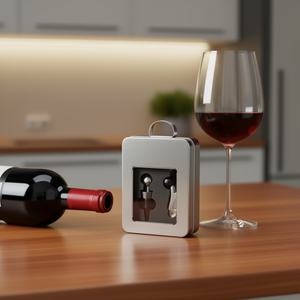 Ensemble d'ouvre-bouteilles à vin avec bouchon de liège et coupe-capsule en acier inoxydable, design moderne pour bar et usage vinifère - Product Image 2