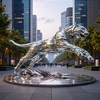 Sculpture de tigre et de léopard en acier inoxydable sur mesure, grande taille, pour l'aménagement paysager extérieur, ornements abstraits d'animaux en acier inoxydable