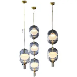 Modern Chandelier Pendant Light with Glass and Bubble Crystal LED Bulb Kitchen Island Lighting Pendant