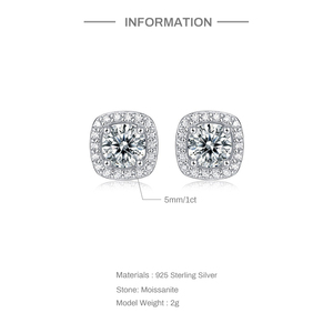 CANNER Moissanite S925 Silver <b>Earrings</b> <b>square</b> Surrounded Carat <b>Diamond</b> <b>Earrings</b> - Product Image 2