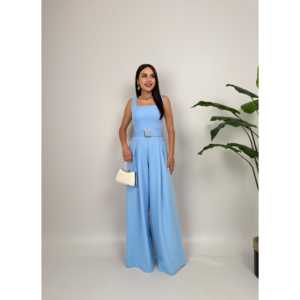 Elegante Mono de Satén de Pierna Ancha para Mujer con Cinturón para Eventos y Fiestas, Azul Marino - Product Image 5