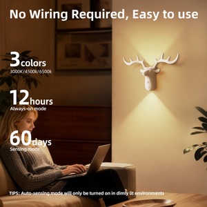 Lampe murale LED créative à détection de mouvement, design corne de cerf, sans fil, à fixation magnétique, pour chambre à coucher, avec batterie intégrée - Product Image 3