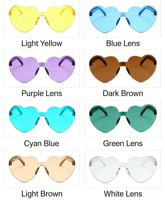 Lunettes de soleil sans monture en forme de cœur, couleur bonbon transparente, pour le Nouvel An chinois et Halloween, avec éclairage à piles