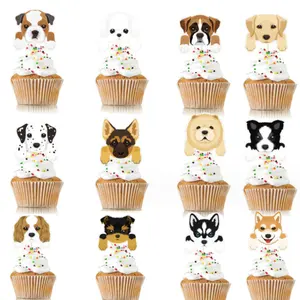 Perlengkapan dekorasi pesta ulang tahun anjing peliharaan alat peraga foto tanda pilihan Topper kue Topper cupcake kartun klub anjing bayi