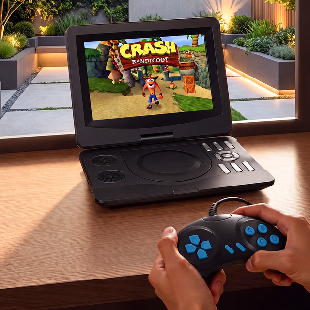 Portable DVD Player with Game Controller EVD/VCD/CD Player Screen Supports 180-degree Opening Closing and 270-degree Rotation