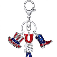 Porte-clés Rétro Style Cowboy Western avec Pendentif Lettre USA en Strass Scintillants, Breloque de Sac Tendance pour Femme, Bijou de Mode