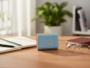 Portafoglio da donna a tre ante con clip, di medie dimensioni, in microfibra, similpelle, tinta unita, con decorazione a lettere - Product Image 2