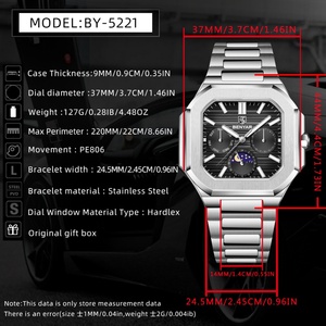 Montres pour hommes BENYAR BY-5221, montre automatique pour homme, montre-bracelet à quartz, montre de luxe haut de gamme pour hommes, miroir saphir, étanche - Product Image 6
