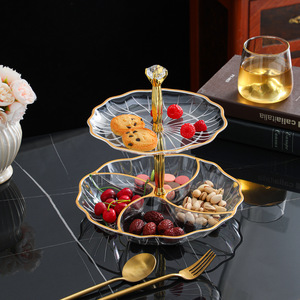 Bandeja de frutas acrílica con borde dorado, bandeja de aperitivos de varias capas, forma irregular, para uso en el hogar y la sala de estar - Product Image 1