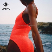 Maillot de bain sculptant intégral pour femme, taille haute, personnalisé, mince, uni, jambe haute, texturé, dos ouvert, combinaison une pièce