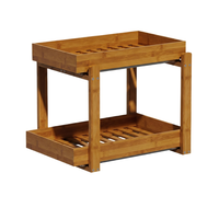 Prix de gros pour un porte-épices double couche en bambou carbonisé profond, avec un système coulissant, adapté au rangement sous l'évier