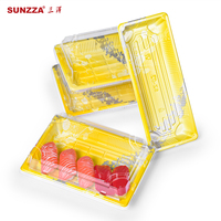 Sunzza paquete OEM y ODM amarillo desechable blister plástico PET sushi caja de embalaje