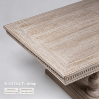 Table à manger rectangulaire en chêne massif à double piétement, style ferme française, finition patinée, pieds balustres, 8 places, pour villa et hôtel