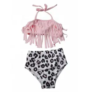2024 High Quality Girls 2 Piece Swimsuit Kids New Leopard Print Swimwear Summer Bathing Bikini Suits