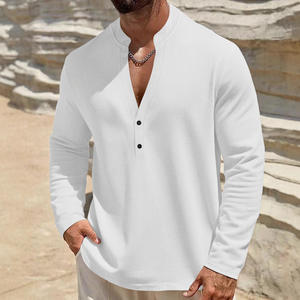 เสื้อเชิ้ตแขนยาวลำลองสำหรับผู้ชาย ทรงหลวม ระบายอากาศได้ดี ผ้าฝ้ายผสม คอวี เหมาะสำหรับใส่พักผ่อน มีไซส์พลัสไซส์ให้เลือก - Product Image 5