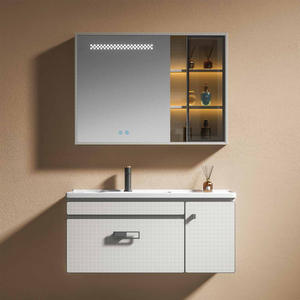 <span class=keywords><strong>Meuble</strong></span> de salle de bain suspendu mural avec vasque profonde, miroir LED et design personnalisé - Product Image 2