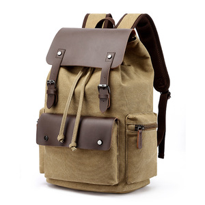 Low MOQ Wholesale Vintage Canvas Laptop Unisex Casual Daypack Men Women Student School College Travel Bag Backpack Rucksack - Product Image 1