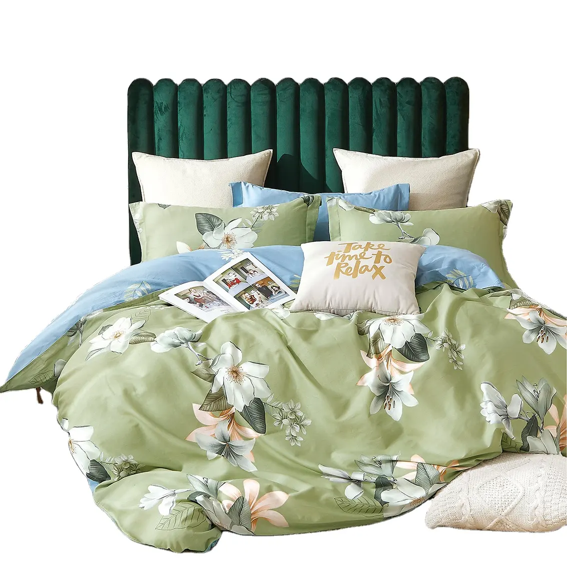 Factory Direct Sale Cotton Sateen Satin Plants Flowers Flors Leaves Printing design bedding set Quiltcover bed sheet set