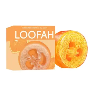 Hochwertige Entfernung von Mitesser Loofah Ätherisches Öl Kurkuma Seife Bad Reinigung Handwäsche Loofah orangefarbene Seife