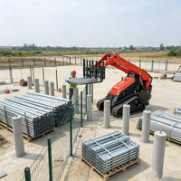 Chargeuse compacte sur chenilles robuste à moteur diesel avec accessoire fourche à palettes pour levage stable en logistique et travaux agricoles
