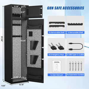 Kavey Hot Sale Cold Rolled Steel Security Gun Safe <b>Box</b> Electronic <b>Lock</b> Key <b>Lock</b> Wall Mount CE Certified 5-6 Guns Storage Black - Product Image 4