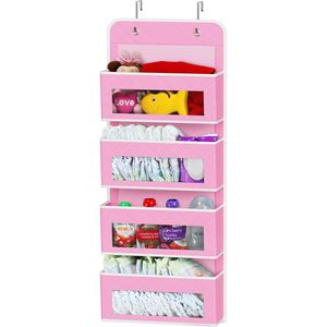 Organizador de Almacenamiento para Puerta con 4 Bolsillos, Color Rosa, para Productos de Bebé, Dormitorio, Baño, Despensa - Product Image 1