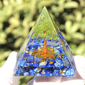 <b>Crystal</b> <b>Tree</b> Pyramid Resin Epoxy Home Decoration Ornament 5cm Olive Blue Gold - Product Image 2