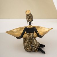 Boîte de rangement en résine, figurine femme africaine, décoration d'intérieur, plateau à clés, ornement pour salon, bureau