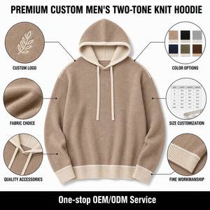Sudadera con Capucha de Punto para <span class=keywords><strong>Hombre</strong></span>, Color Bronceado, con Parches en los Codos en Color Crema, Sudadera con Capucha de Lana Tejida, Sudadera Vintage Melange - Product Image 3