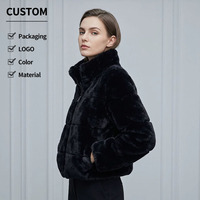 Veste matelassée en fausse fourrure noire à col montant, sans perte de poils, haute densité, avec fermeture éclair, poches, pour femme, minimaliste, chaude, hiver