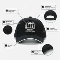 Casquette de baseball de luxe personnalisée en sergé de coton noir brodé réglable unisexe délavée vente en gros OEM