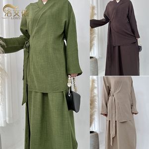 Completo Casual con Gonna Abaya a Tinta Unita e Pizzo Stile Dubai Medio <span class=keywords><strong>Oriente</strong></span> Autunnale con Funzione Antistatica - Product Image 3